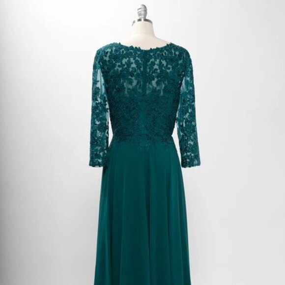 New A-Line Formal Floral Lace Embellished MOB Maxi Gown w/ 3/4 Sleeves TC M2758Q - Picture 6 of 8